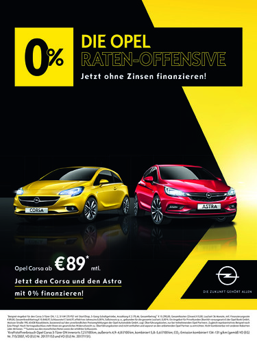 Zinsfreie Finanzierungsraten bei Opel.