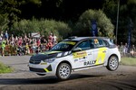 Opel Corsa Rally4 von Laurent Pellier und Beifahrerin Marine Pelamourgues bei der Barum-Rallye 2022 in Tschechien.