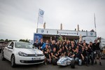 Siegesfeier 2012 in Hockenheim: Das DUT Racing Team der TU Delft (Niederlande) hat mit Unterstützung von Volkswagen die Formula Student Electric gewonnen.