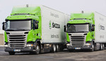 Skoda setzt in seiner Logistikflotte Scania-Lastwagen mit Erddasantrieb ein.