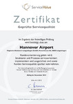 TÜV-Zertifikat des TÜV Saarland für den Hannover Airport.