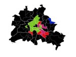 Wahlkreisergebnisse der Berliner Wahl 2023. Die Farben stehen für die Parteien der Kandidaten, die die Wahlkreise gewonnen haben. Die rot-rot-grüne Verkehrspolitik gefiel nur den City-Bewohnern.